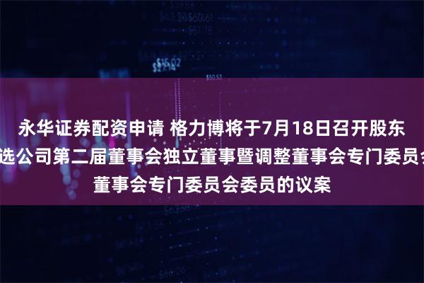 永华证券配资申请 格力博将于7月18日召开股东大会, 审议补选公司第二届董事会独立董事暨调整董事会专门委员会委员的议案